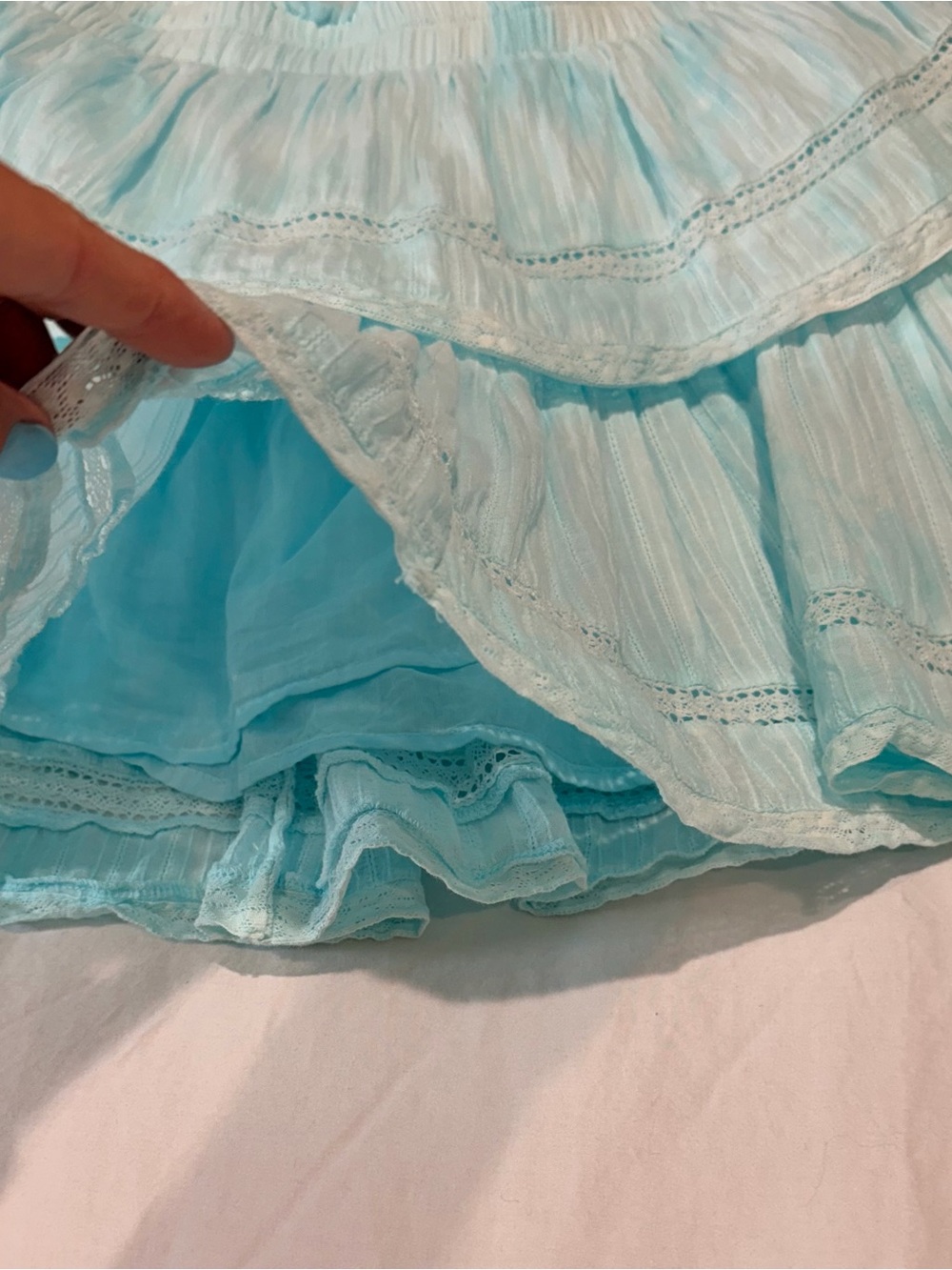 LoveShackFancy Blue Hand Died Ruffle Heritage Mini Skirt - Size S - Picture 5 of 7
